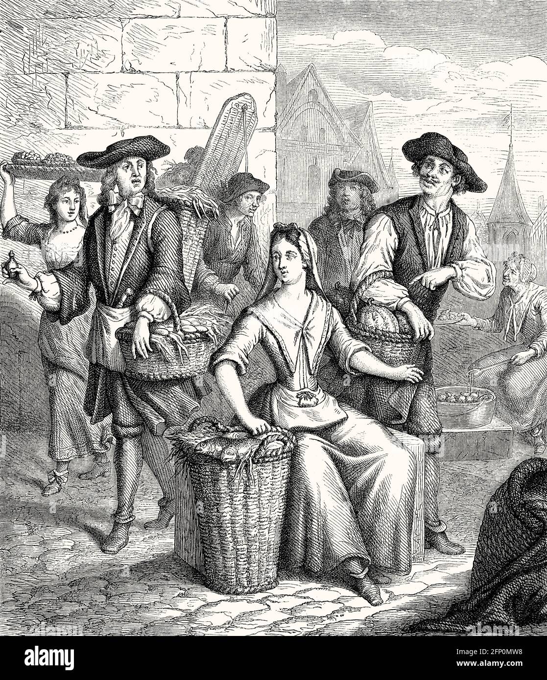 Les Halles de Paris, Markt für frische Lebensmittel, 18. Jahrhundert Stockfoto