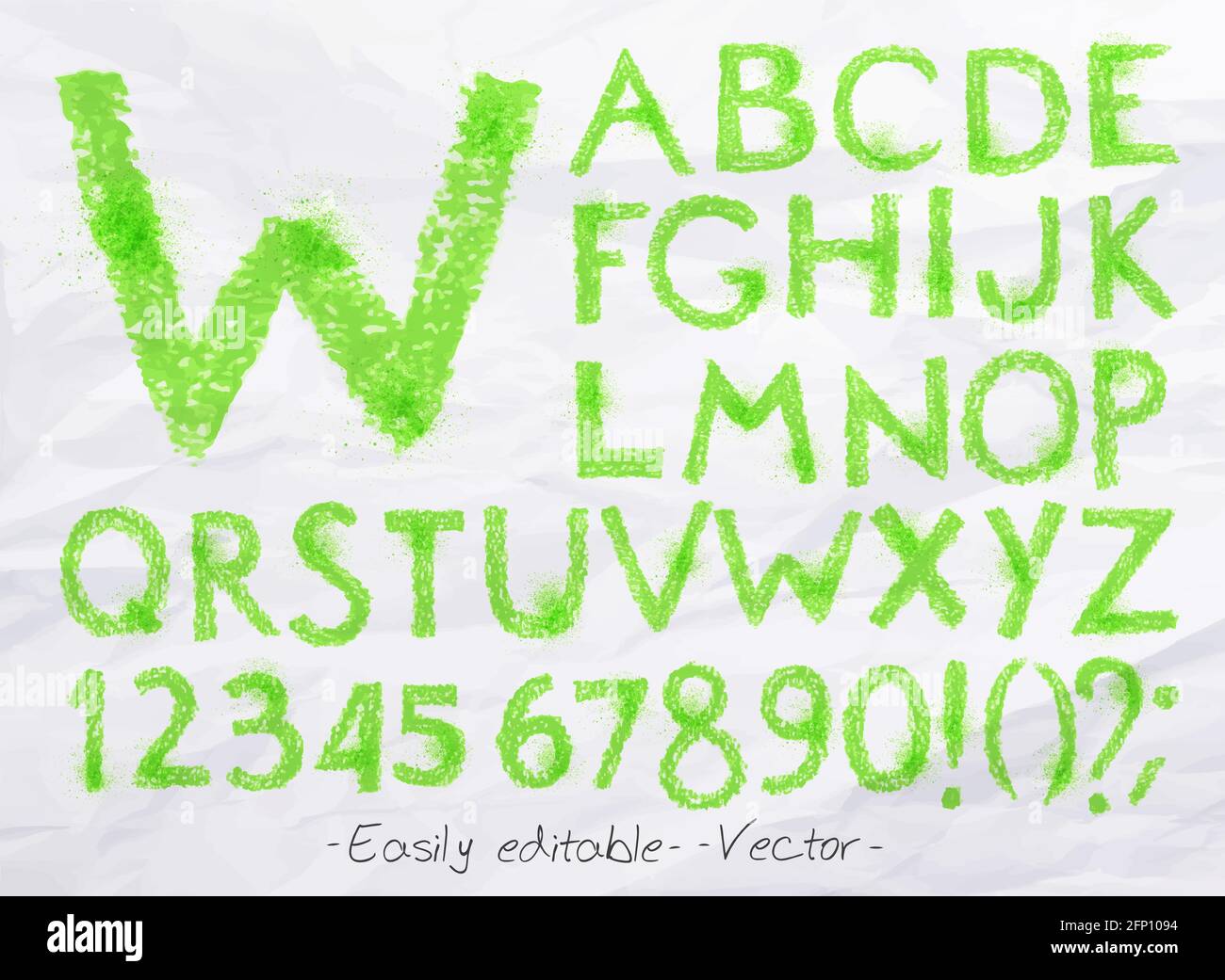 Alphabet Set gezeichnet Pastell blots ein Spray grüne Farbe. Leicht editierbar. Vektor Stock Vektor