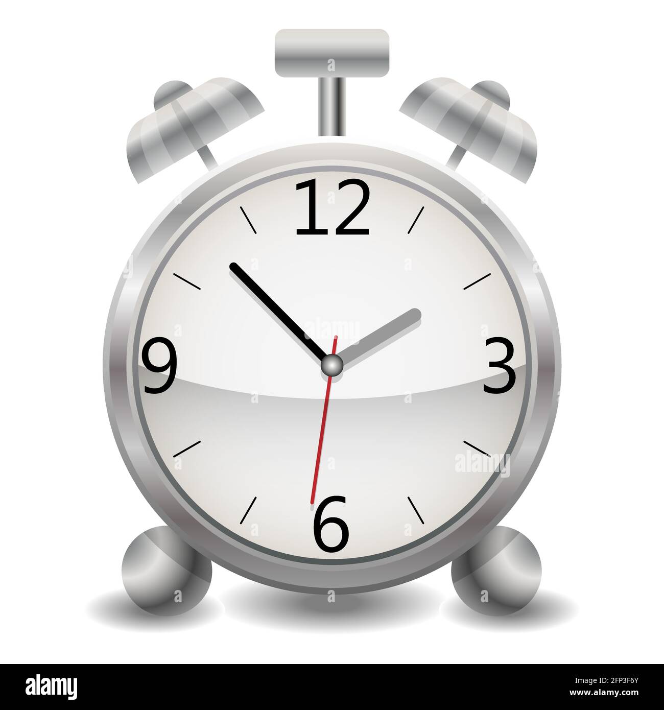 Ein metallischer, mechanisch realistischer Wecker, ein Wecker, der 53  Minuten nach einer Uhr am Nachmittag anzeigt Stock-Vektorgrafik - Alamy