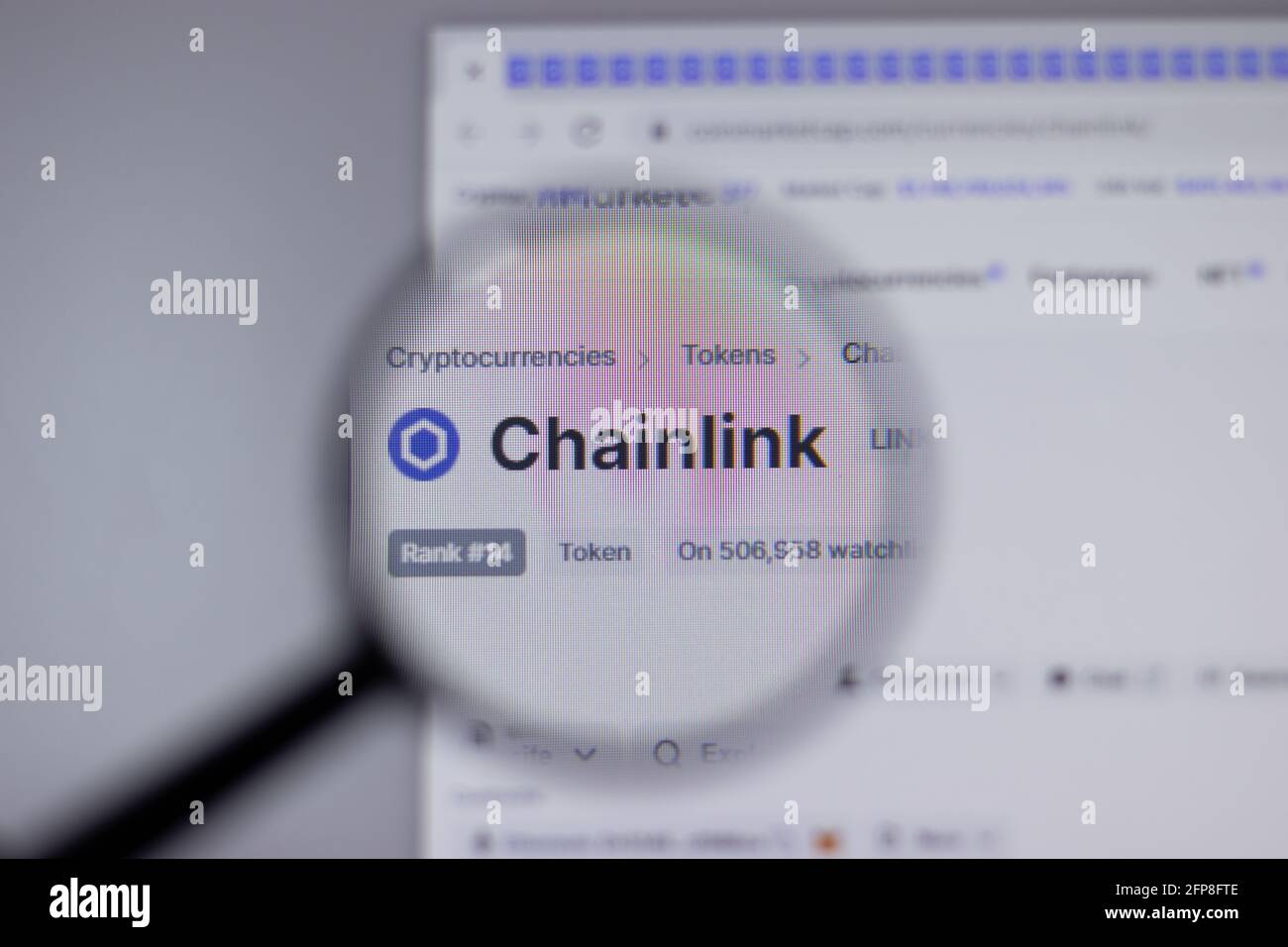 New York, USA - 1. Mai 2021: Chainlink LINK Kryptowährung Logo close-up auf Website-Seite, illustrative Editorial Stockfoto