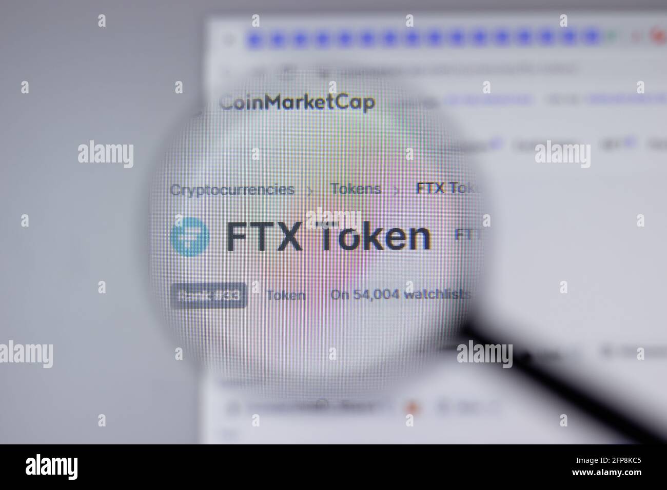 New York, USA - 1. Mai 2021: FTX Token Kryptowährung Logo close-up auf Website-Seite, illustrative Editorial Stockfoto