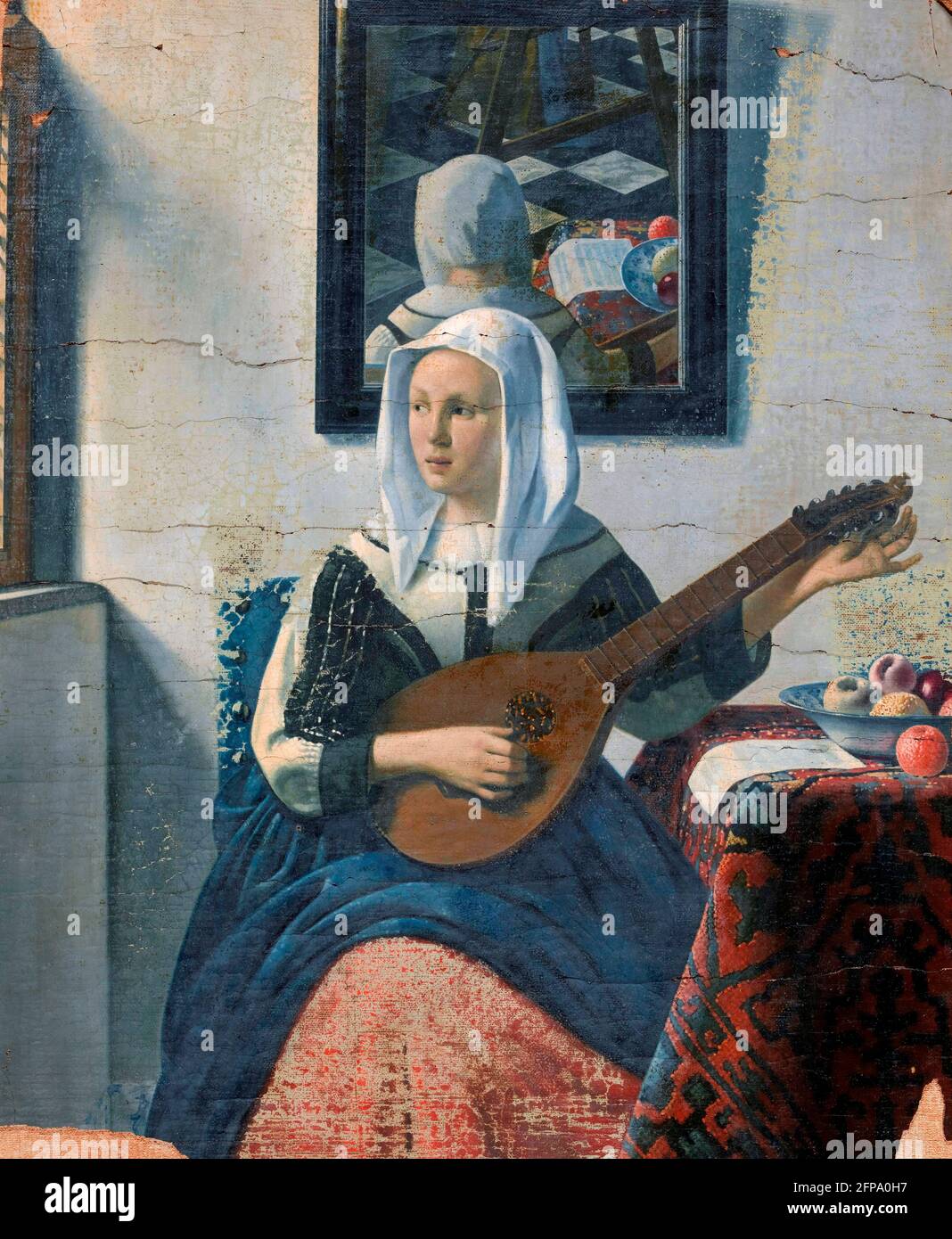 Han van Meegeren. Cisterspelende Vrouw (Frau spielt eine Zitterfigur), ein Gemälde im Stil von Vermeer des berühmten niederländischen Kunstschmiedes Henricus Antonius 'Han' van Meegeren (1889-1947), Öl auf Leinwand, 1930-1940 Stockfoto