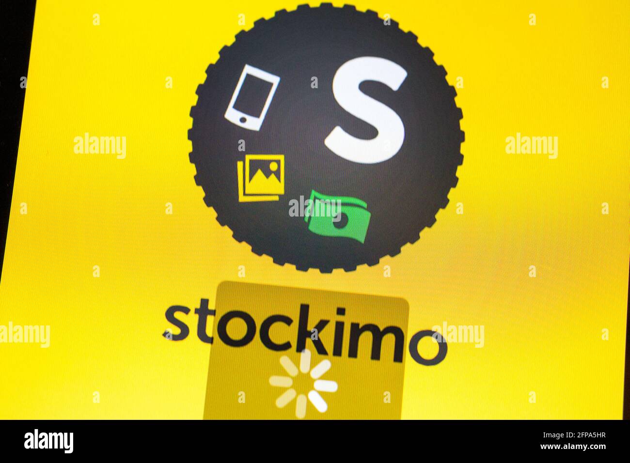Begrüßungsbildschirm der Stockimo-Anwendung für das iPhone Stockfoto