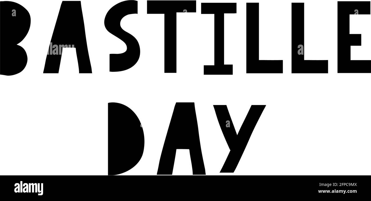 Banner oder Plakat für den französischen Nationalfeiertag. 14. juli Happy Bastille Tageskarte. Abbildung mit Tinte. Moderne Pinselkalligraphie. Isoliert auf Weiß Stock Vektor