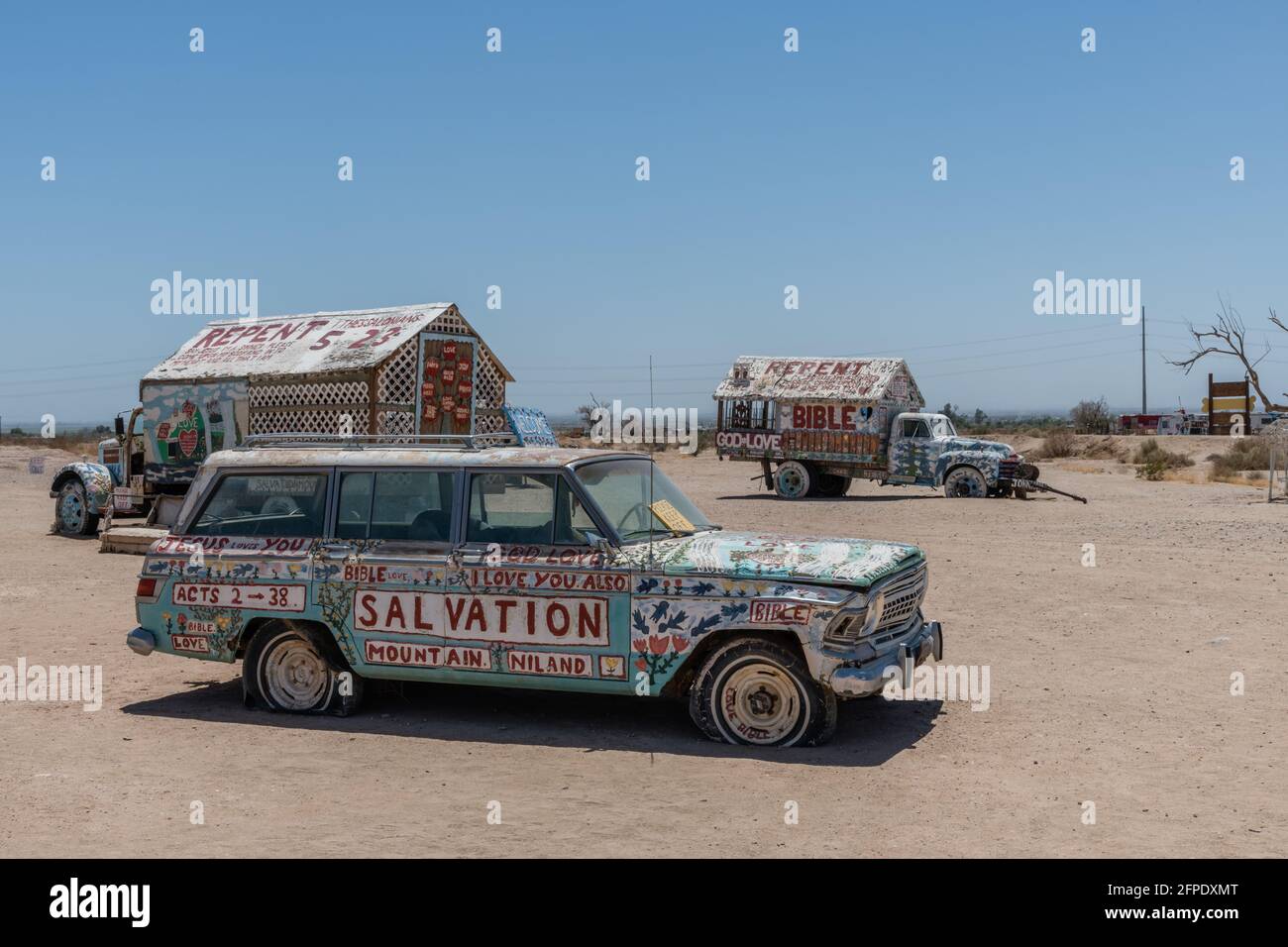 Scenic Salvation Mountain vista, East Jesus, Südkalifornien Stockfoto