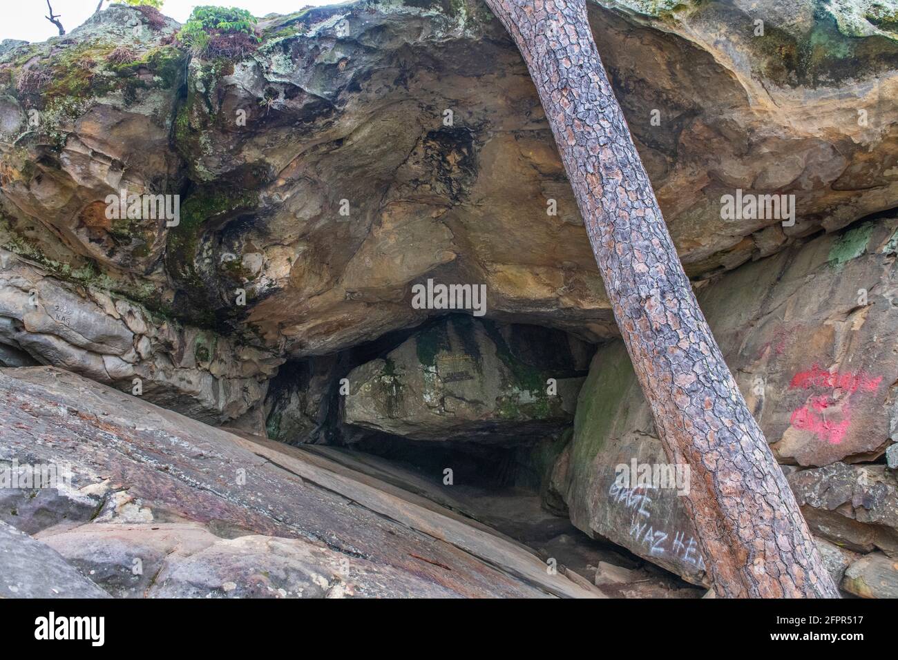 Der Eingang zur Robbers Cave im Robbers Cave State Park in Wilburton, Oklahoma. (Foto von Michael Woods, michaelwoodsphoto.com) Stockfoto