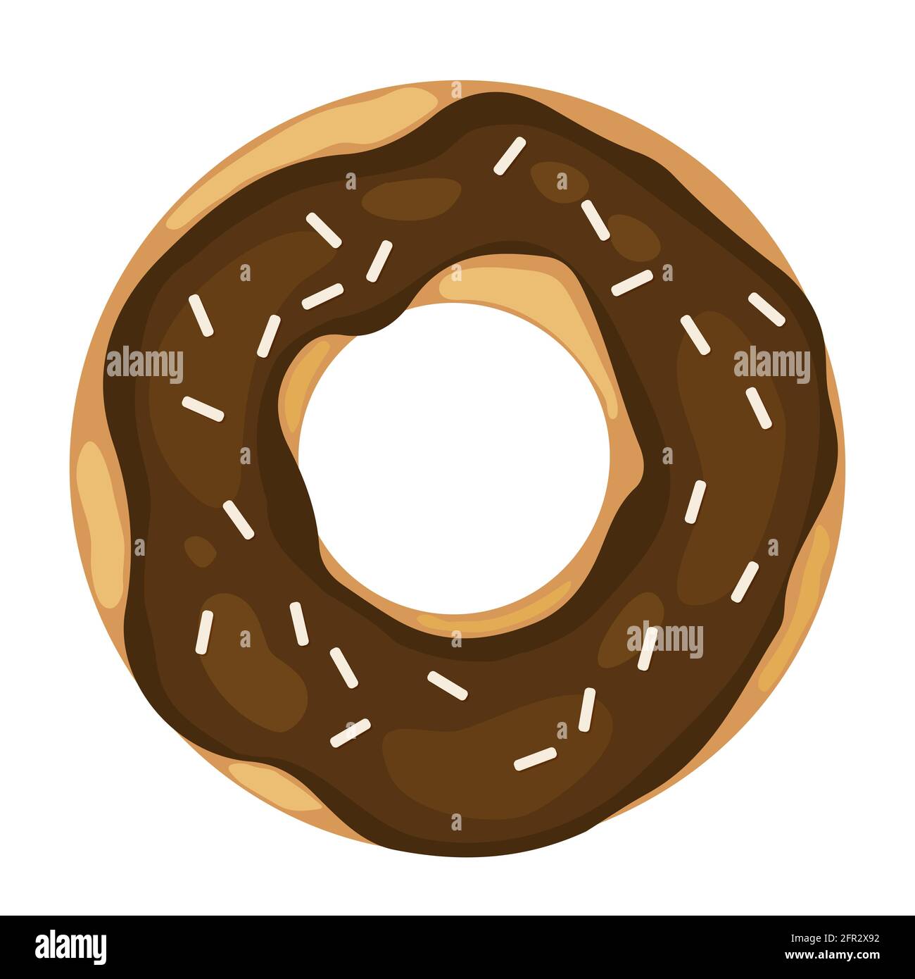 Niedlicher Donut mit Schokoladenglasur auf Weiß isoliert. Lecker Donut Symbol. Vektorvorlage für Poster, Banner, Flyer, Aufkleber, T-Shirt, Postkarte, Logo de Stock Vektor