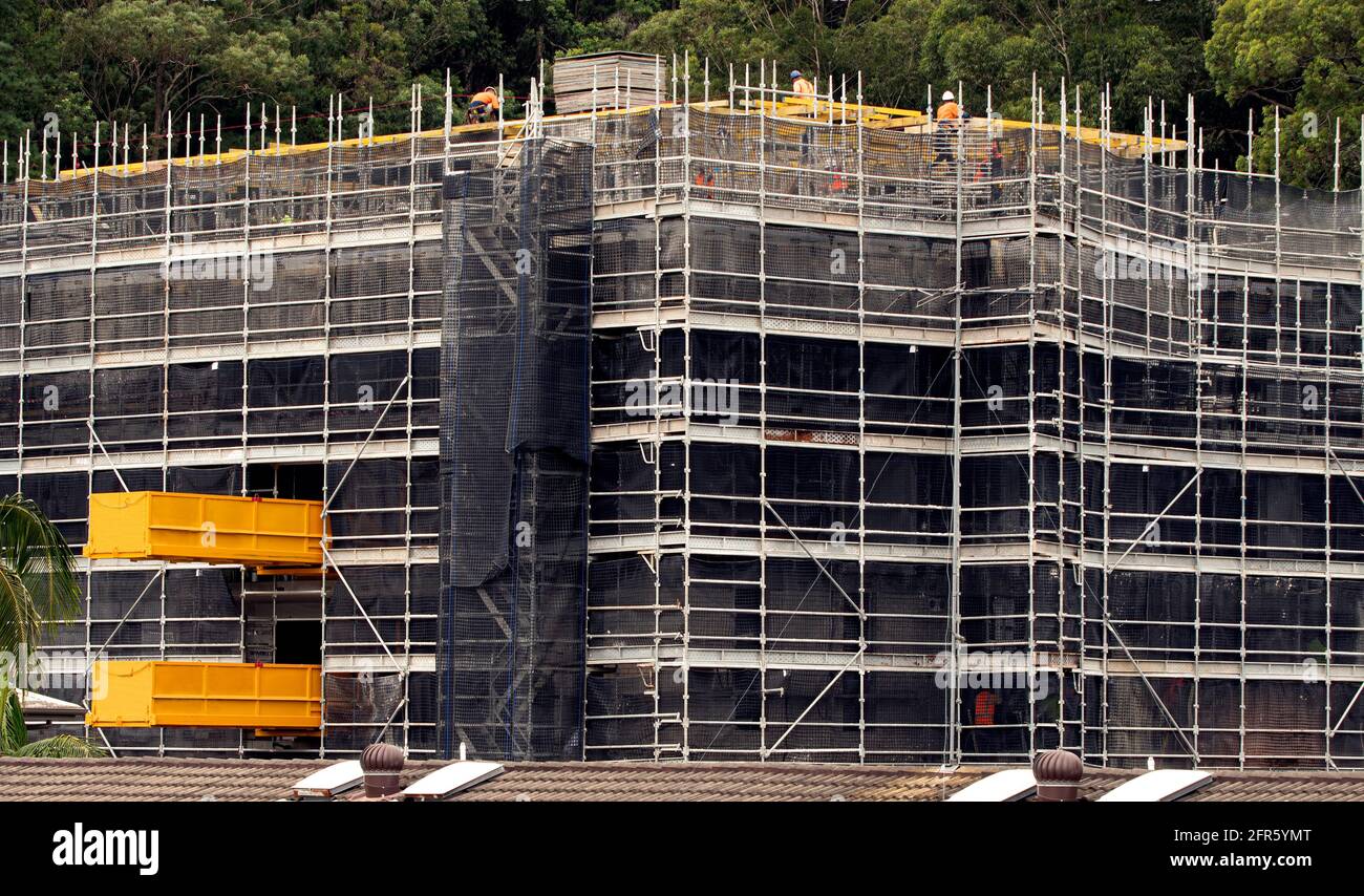 9. April 2021. Baufortschritt. Installation von Betonbodenschalungen an der Entwicklung neuer Wohneinheiten bei 56-58 Beane St. Gosford. Australien. Stockfoto