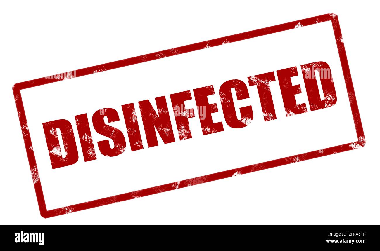 DESINFIZIERTES rotes Wort Zulassungsstempel Grafikdesign-Logo für Hygienesicherheit, das beweist, dass es zur Vorbeugung gegen Coronaviren gereinigt wurde. Weißer Hintergrund Stockfoto DESINFIZIERTES rotes Wort Zulassungsstempel Grafikdesign-Logo für Hygienesicherheit, das beweist, dass es zur Vorbeugung gegen Coronaviren gereinigt wurde. Weißer Hintergrund Stockfoto