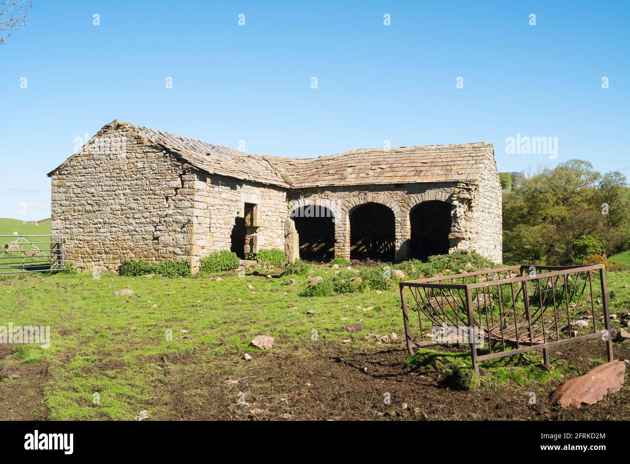 Eine verlassenen Steinscheune in der Nähe von Haltwhistle, in Northumberland, England, Großbritannien Stockfoto