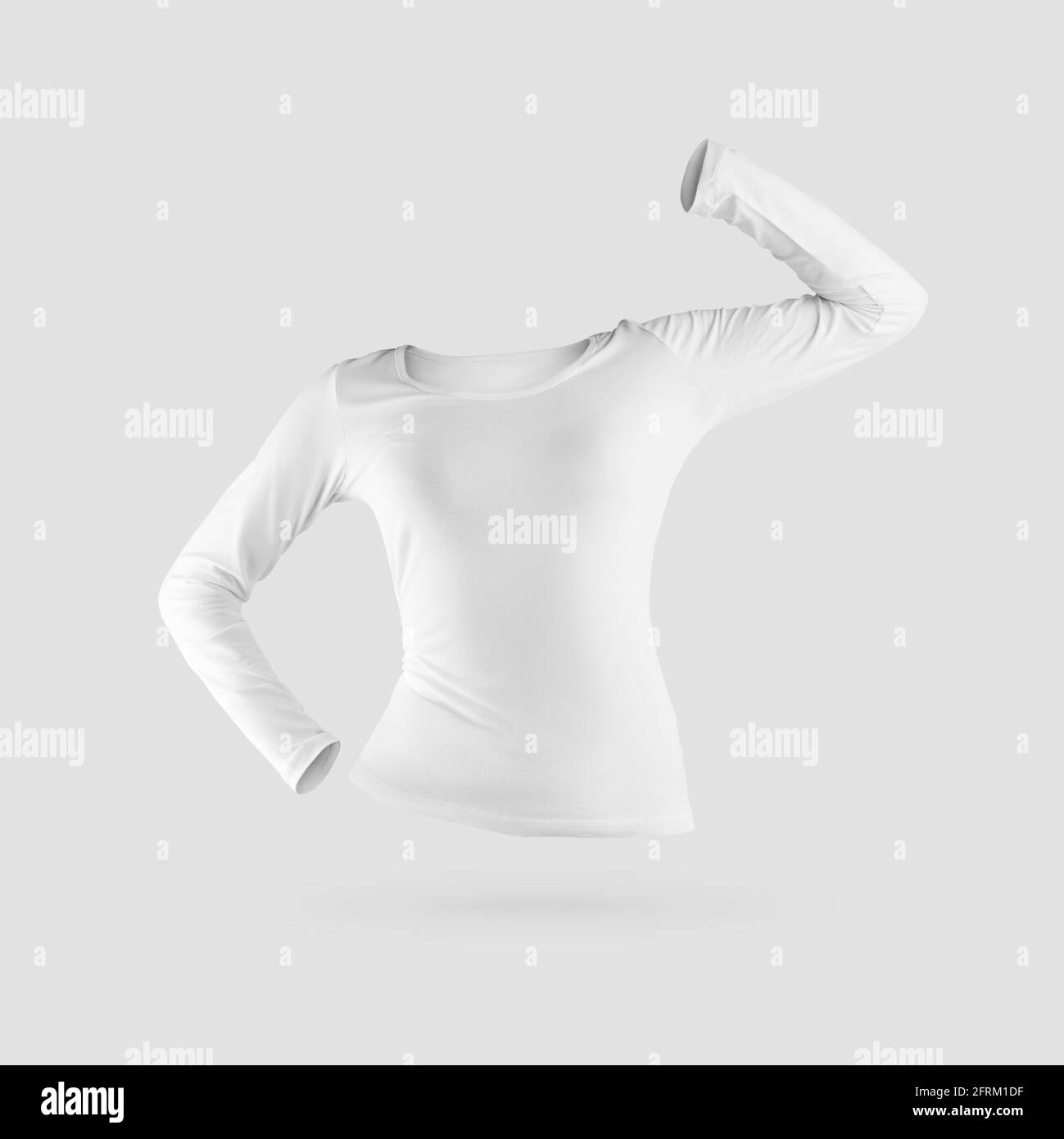 Nachbau eines modischen Sweatshirts 3D-Rendering, eng anliegende weiße Kleidung für die Präsentation von Design, Druck, Muster. Stylische Damenbekleidung t Stockfoto