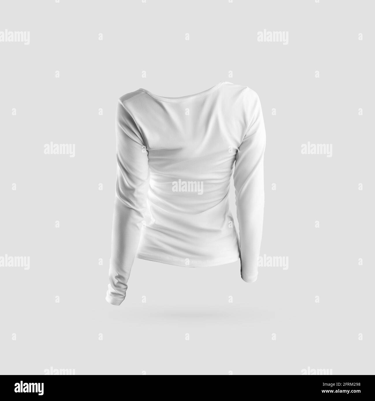 Modell eines stylischen Damen-Sweatshirts mit langen Ärmeln in 3d-Darstellung, weiße Damenbekleidung zur Präsentation von Design, Druck und Muster. Legere Kleidung Stockfoto