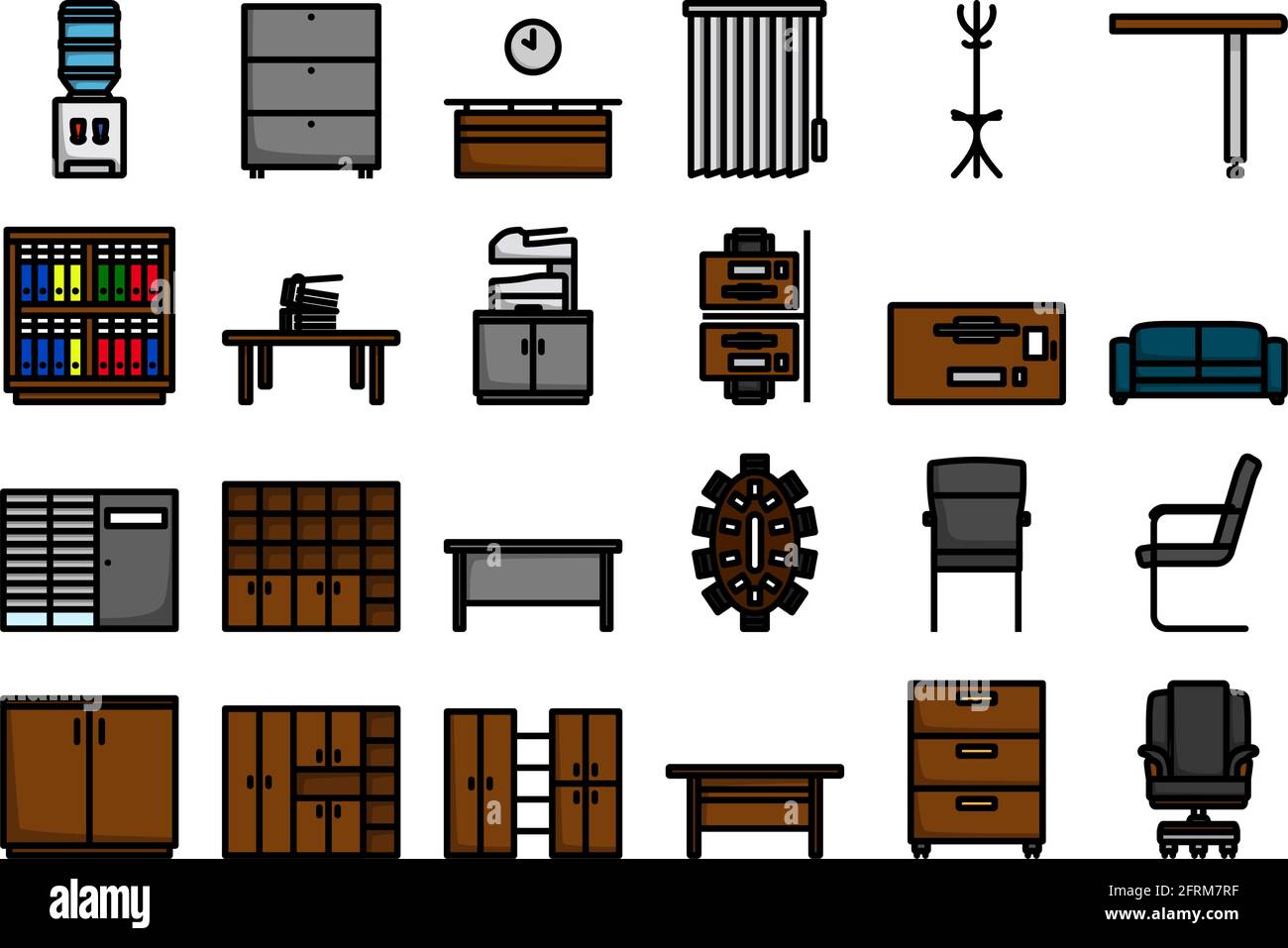 Office-Symbolsatz. Editierbare Fett Formatigte Kontur Mit Farbfüllungsdesign. Vektorgrafik. Stock Vektor