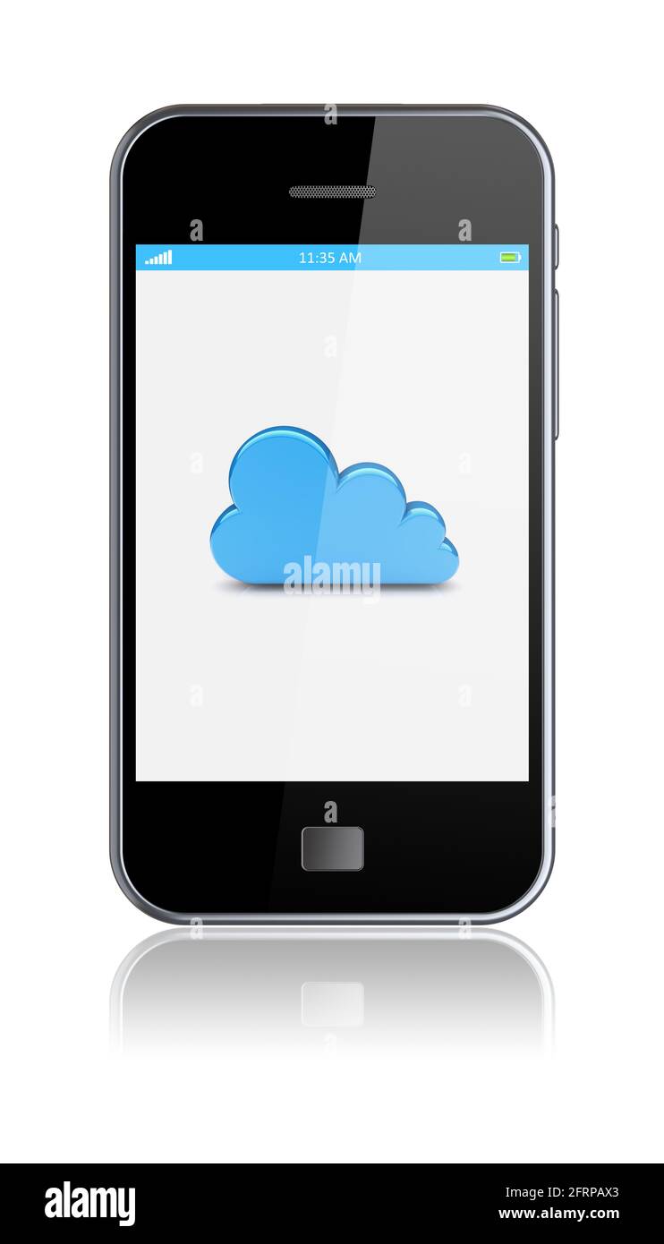 Smartphone mit Cloud-Computing-Symbol auf einem Bildschirm. 3d-Bild Stockfoto