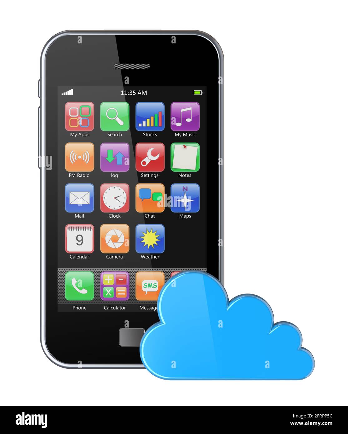 Smartphone mit bunten Apps und Cloud-Computing-Symbol. 3d-Bild Stockfoto