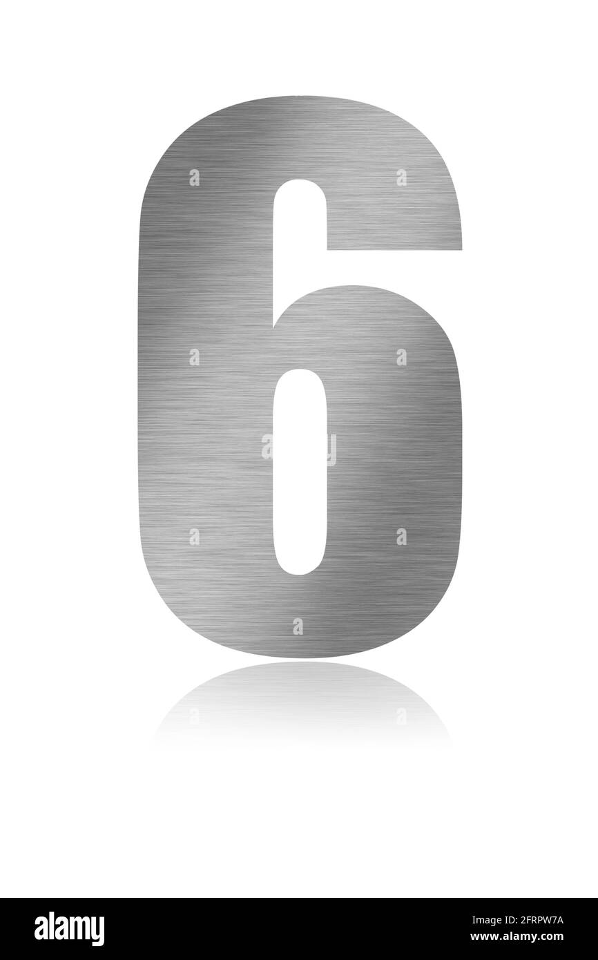 Figur aus gebürstetem Metall. Nummer 6 Stockfoto