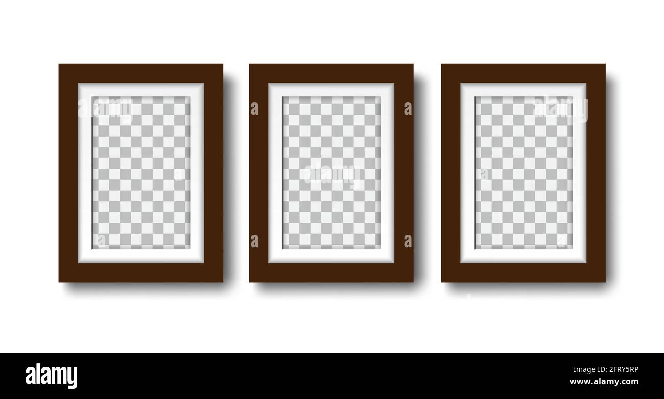 Drei leere Bilderrahmen. Set leerer Rahmen mit Matte, für die Innenraumgestaltung. Isoliert auf weißem Hintergrund nachmachen. Vektor. Stock Vektor