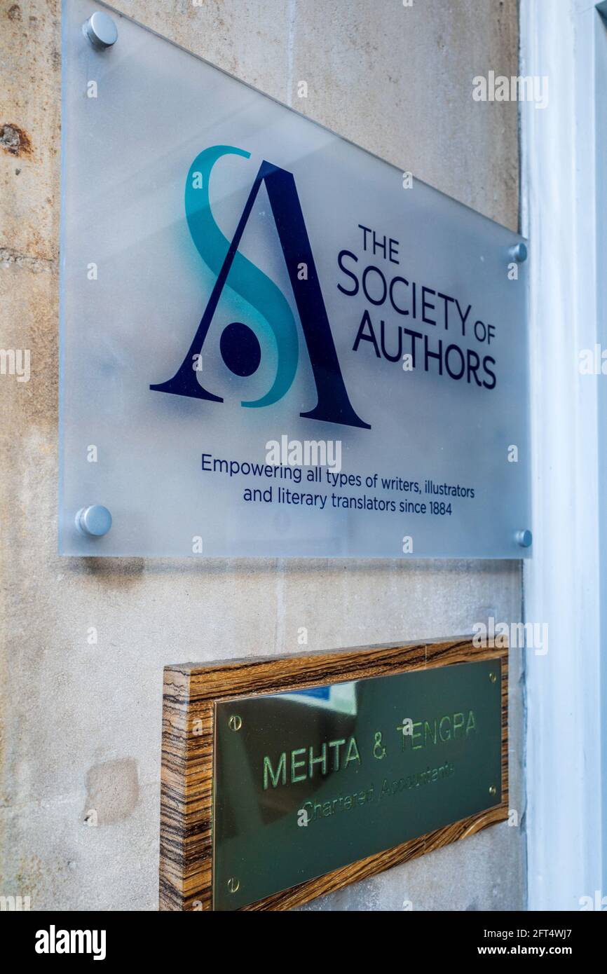 Die Society of Authors UK, 24 Bedford Row London, beschreibt sich selbst als Gewerkschaft für alle Arten von Schriftstellern, Illustratoren und literarischen Übersetzern. Stockfoto