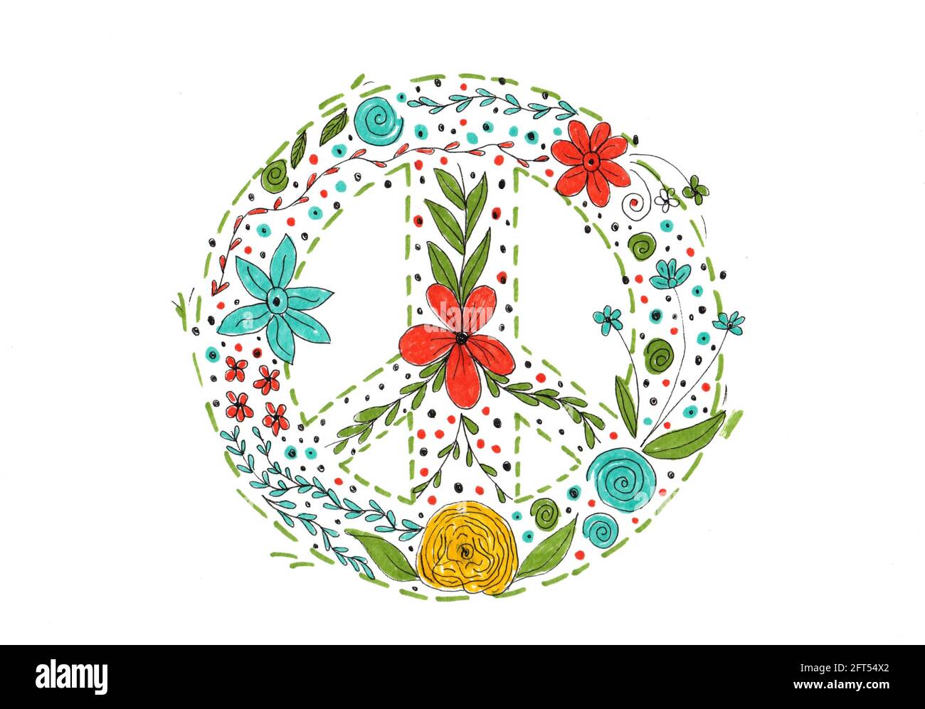 Frieden Zeichen Marker Zeichnung floral Illustration Kunst Stockfoto