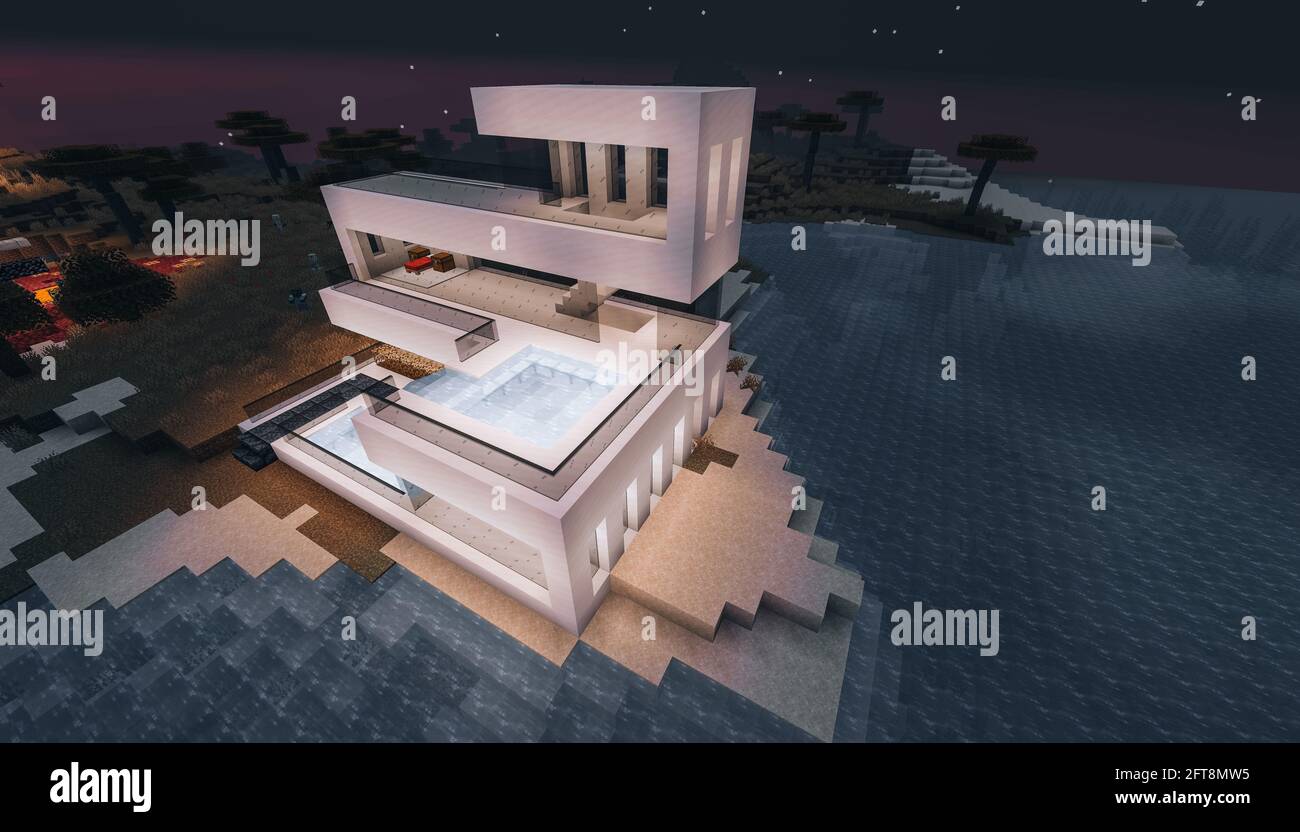 Minecraft Game Mai 21 2021 Beispiel Fur Modernes Haus Design In Minecraft Game 3d Illustration Redaktionell Stockfotografie Alamy