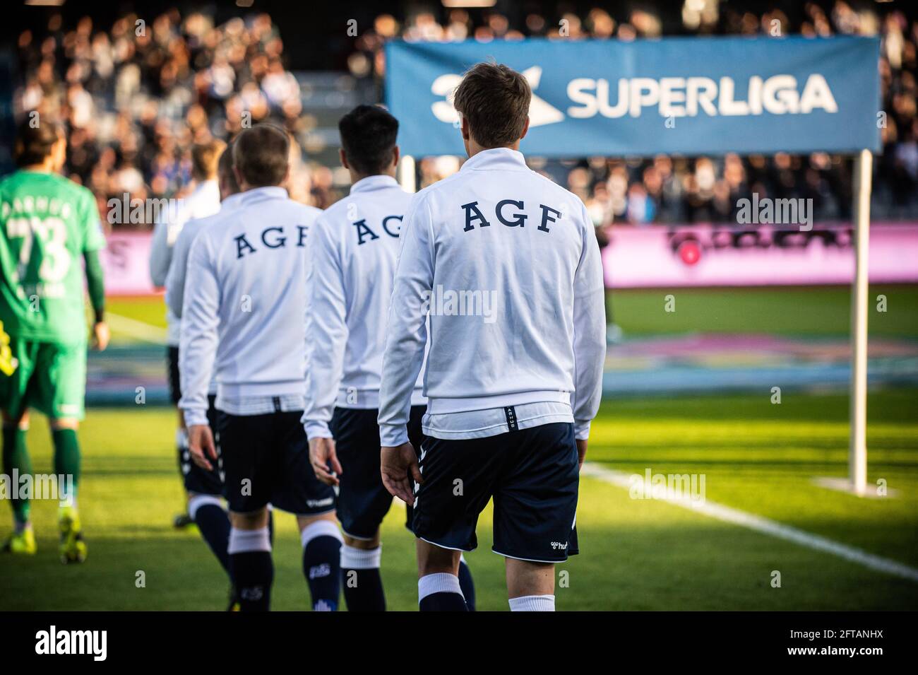 Aarhus, Dänemark. Mai 2021. Die Spieler von Aarhus GF treten im Ceres Park in Aarhus beim 3F Superliga-Spiel zwischen Aarhus GF und Broendby IF an. (Foto: Gonzales Photo/Alamy Live News Stockfoto