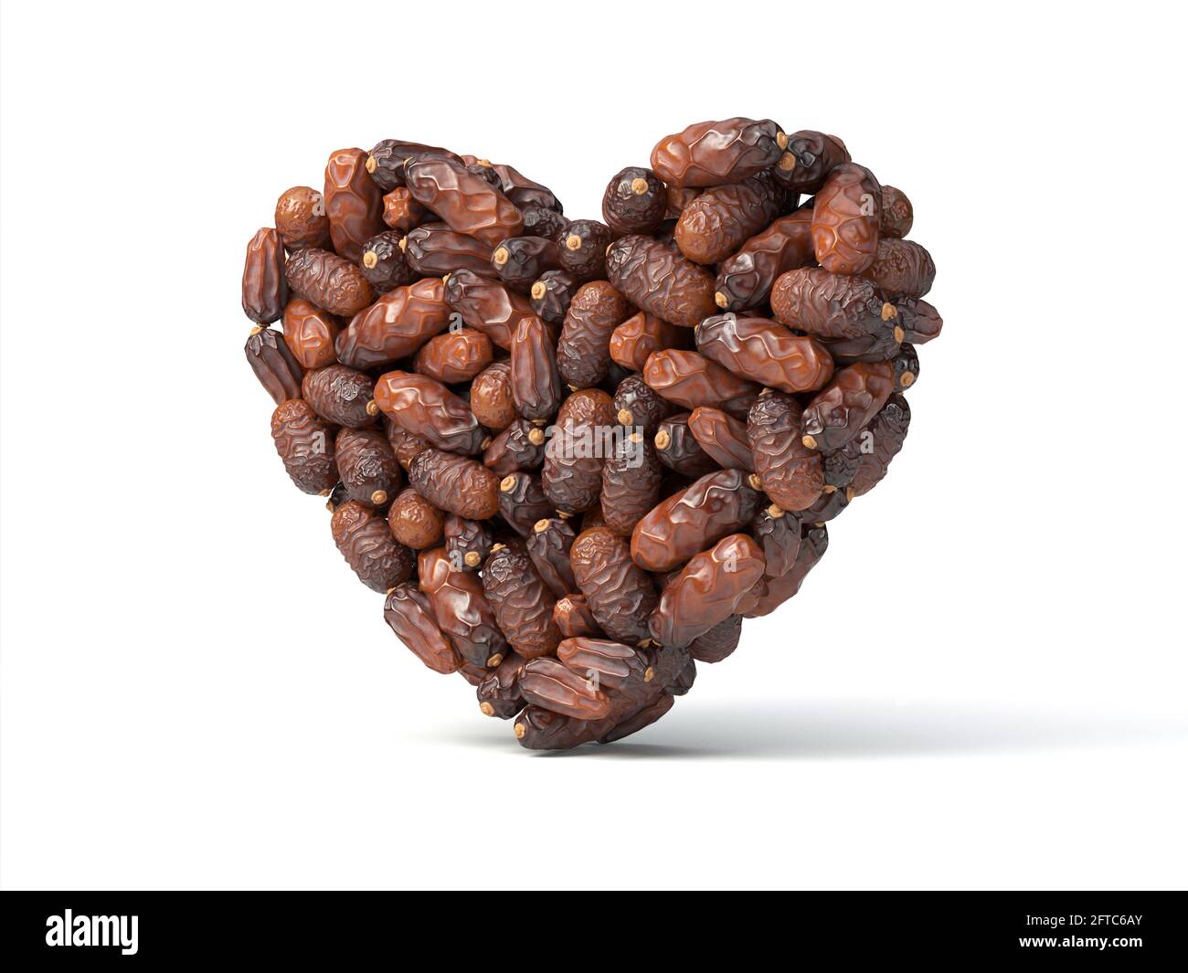 Herzförmige Dattelpalmfrüchte, 3d-Illustration, geeignet für Fasten, ramadan, islam und iftar Themen und Typografie Verwendung. Stockfoto