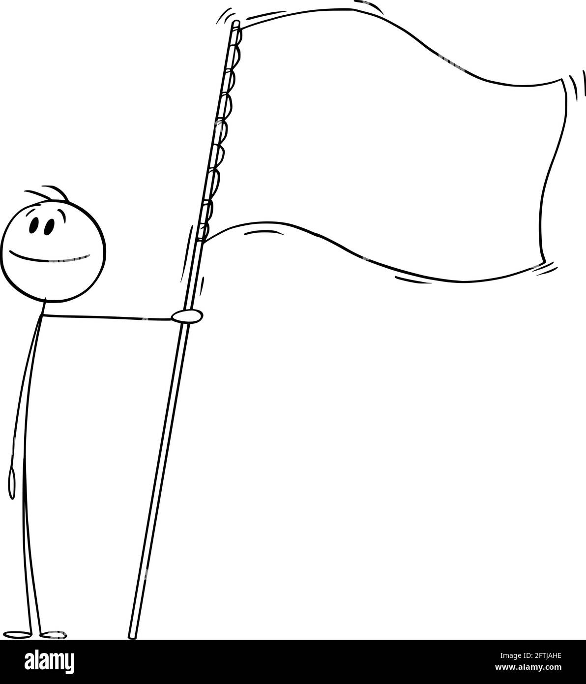 Stolze Person mit weißer oder leerer Flagge, Vektor-Cartoon-Stick-Abbildung Stock Vektor