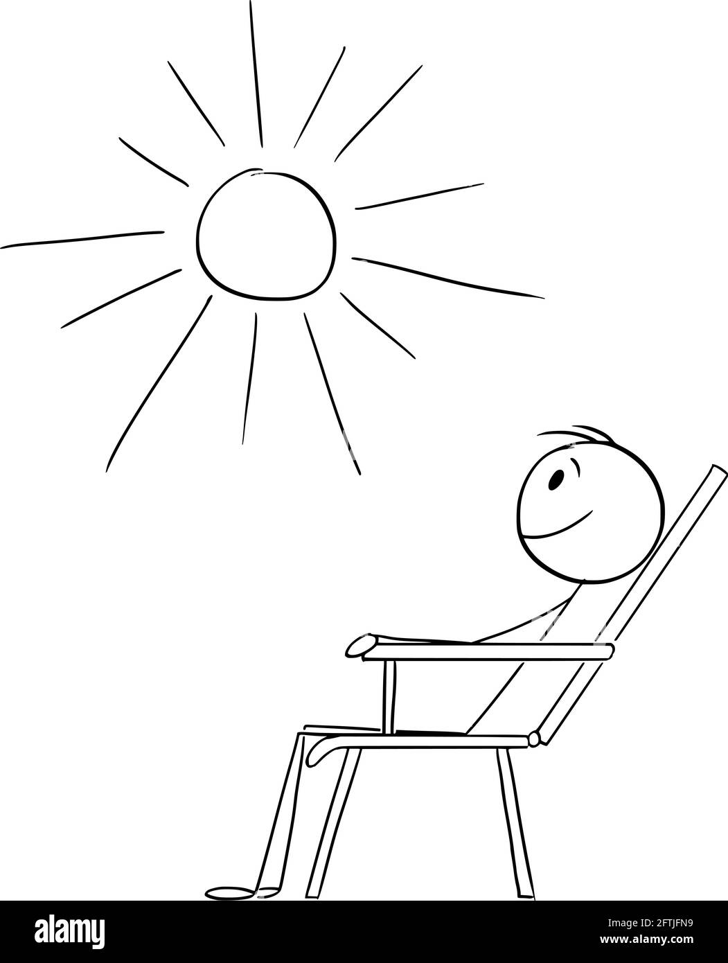 Mann sitzt im Gartenstuhl genießen den sonnigen Tag, Vektor Cartoon Stick Abbildung Stock Vektor
