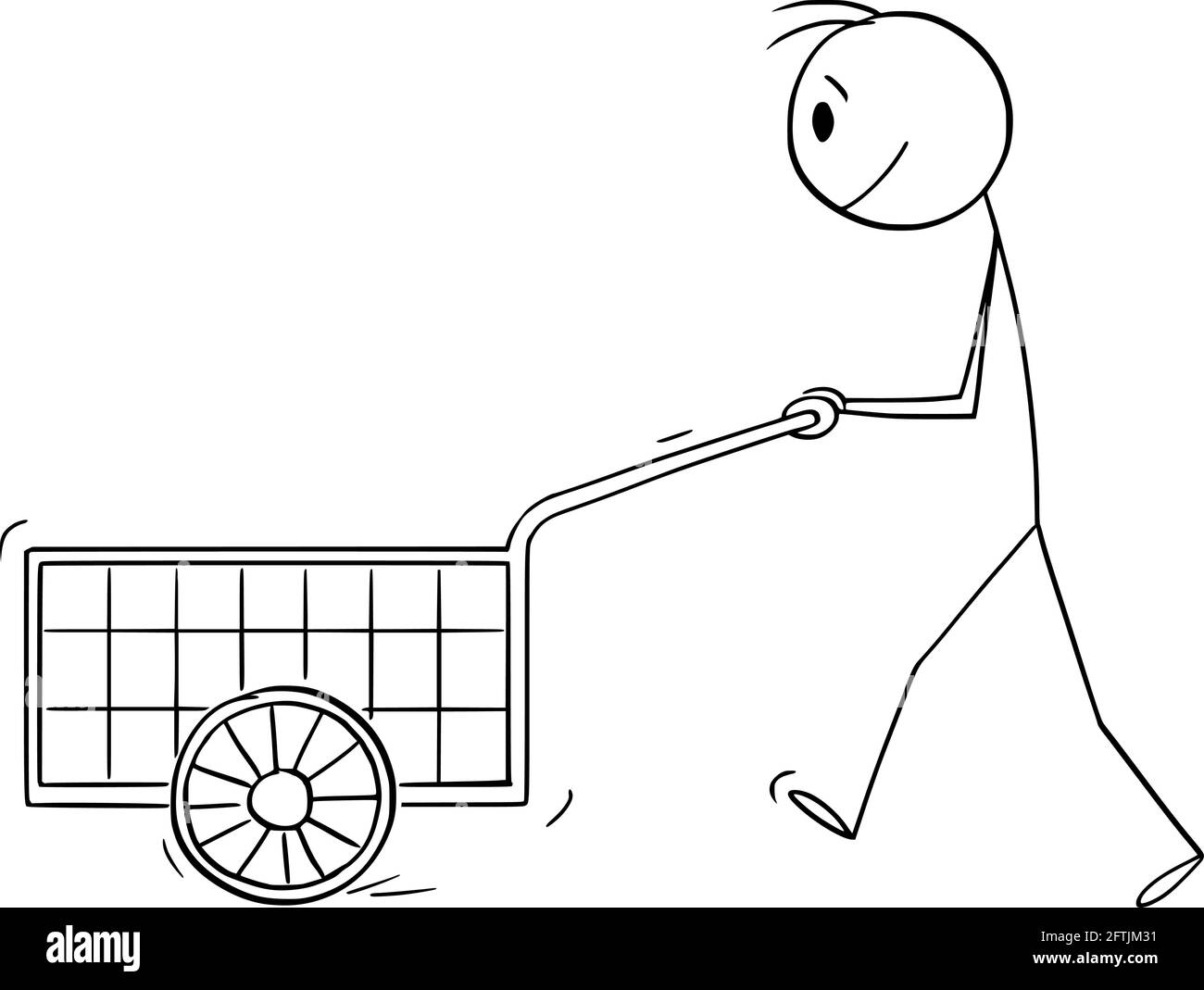 Person, Die Einen Leeren Handwagen Schiebt, Vektor-Cartoon-Stick-Abbildung Stock Vektor