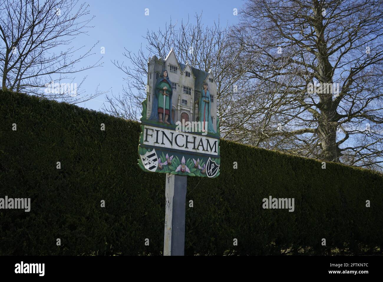 Malerisches Dorfschild Fincham Village Norfolk England UK Stockfoto