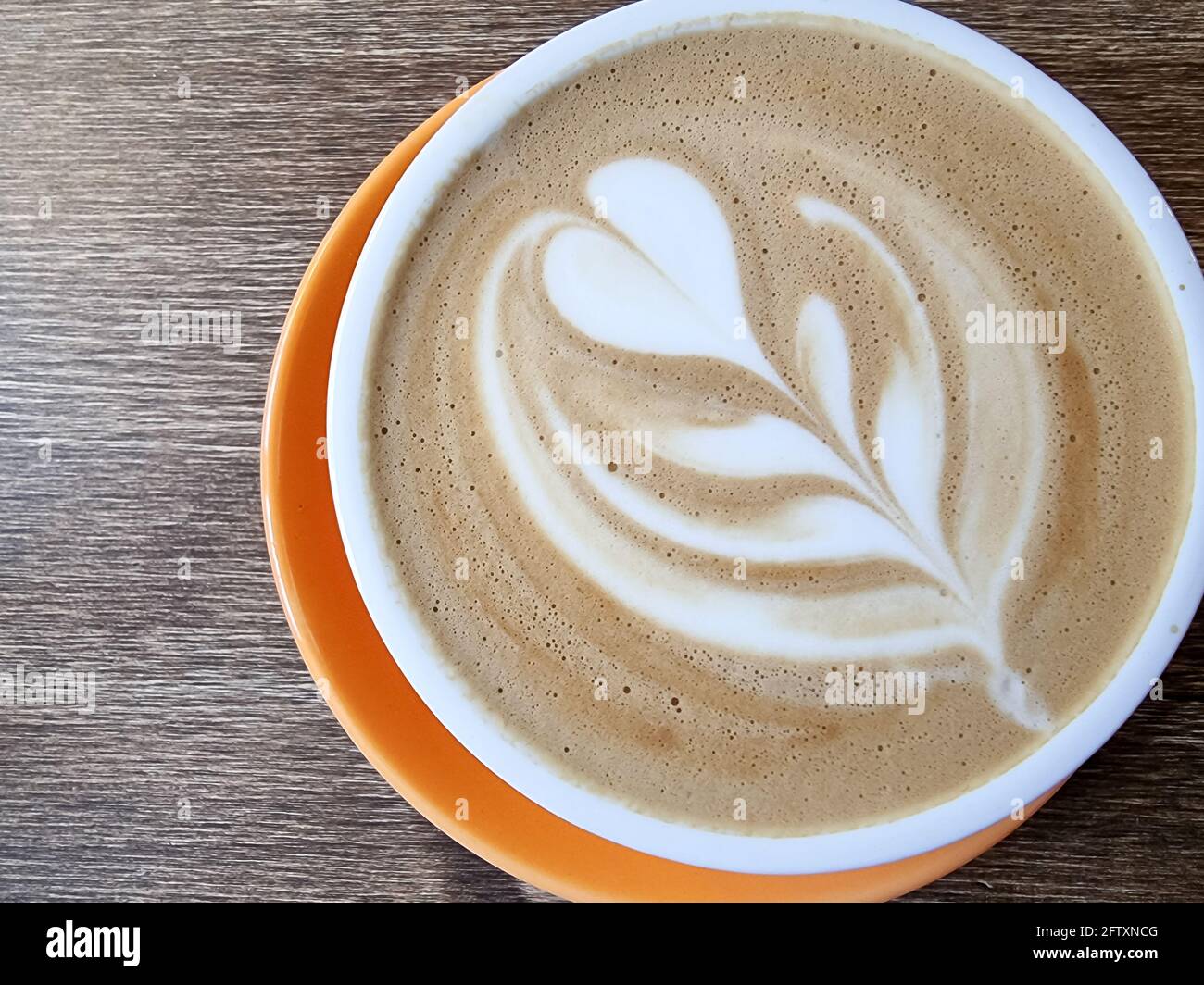 Flache weiße Kaffee dekoriert mit dem New Zealand ikonische Symbol die silbernen Farn drauf. Textfreiraum Stockfoto