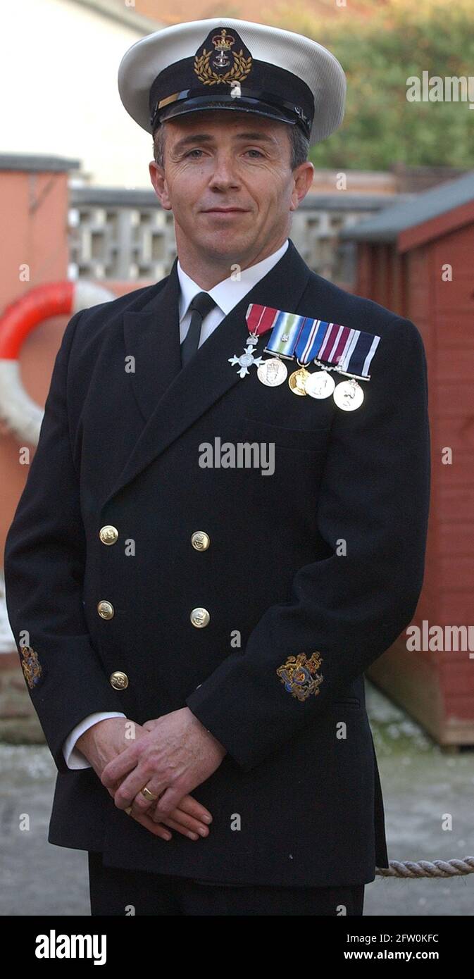 ALISDAIR 'GILLY' GILCHRIST VON POPRTSMOUTH, HANTS, ÜBERLEBTE DEN UNTERGANG DER HMS SHEFFIELD WÄHREND DES FALKLAND-KRIEGES. PIC MIKE WALKER, 2005 Stockfoto