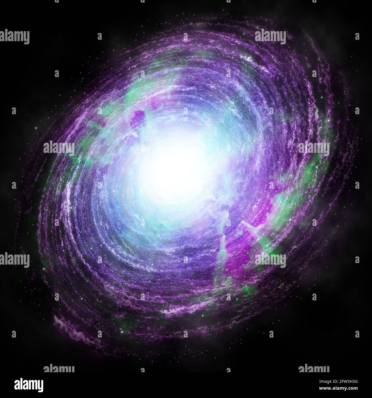 Bunte lila und grüne Galaxie Raum Hintergrund mit Nebel und Sterne. Umgebung 360 HDRI-Karte. Gleicheckige Projektion, kugelförmiges Panorama. 3d Stockfoto
