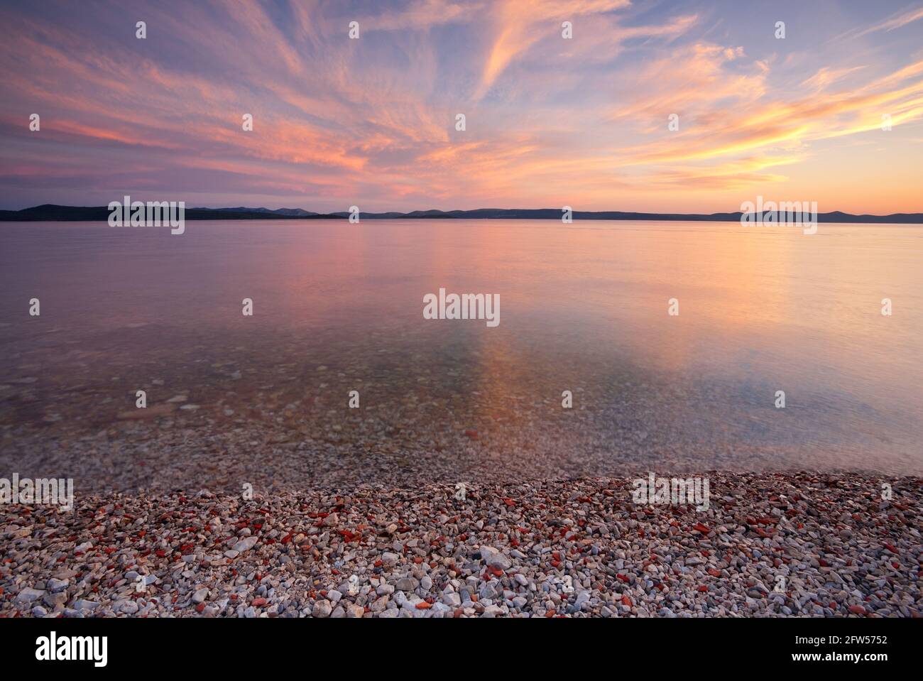 Sonnenuntergang über Fortostina, Ugljan, Insel Ugljan, Dalmatien, Kroatien Stockfoto
