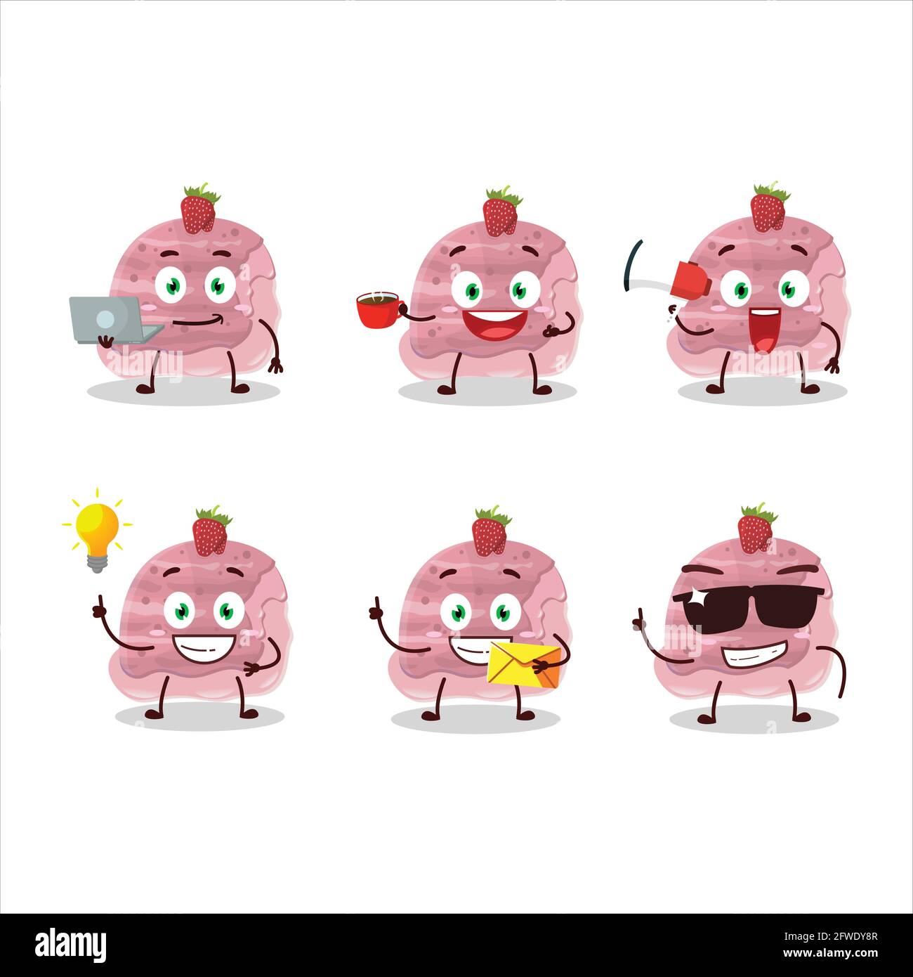 Erdbeer-Eis Kugeln Cartoon-Charakter mit verschiedenen Arten von ...