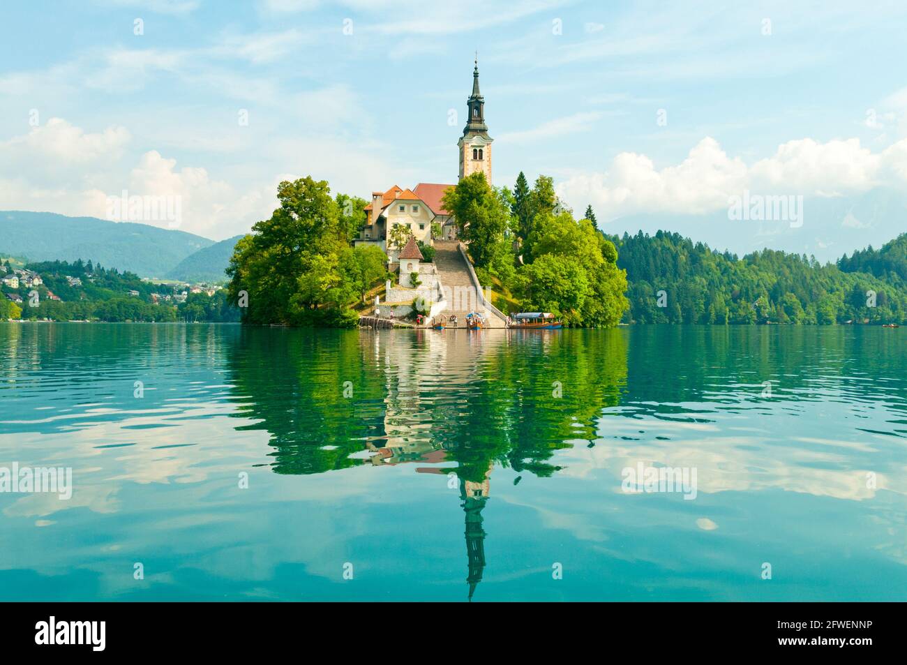 Kirche der Himmelfahrt der Maria, Bled Insel, Slowenien Stockfoto