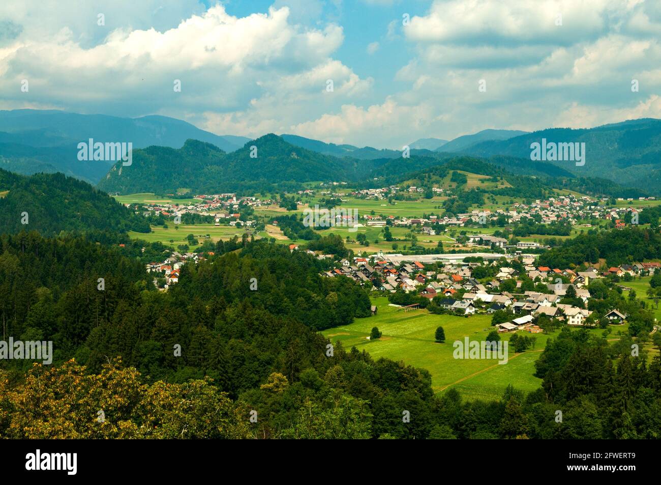 Blick nach Westen vom Schloss Bled, Bled, Slowenien Stockfoto
