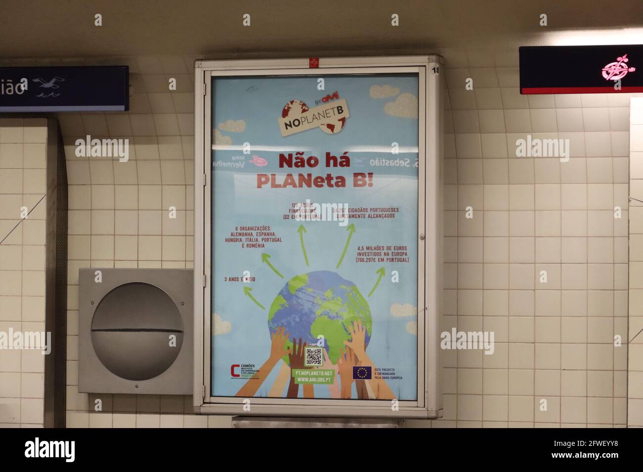 Umweltkampagne in der Metro von Lissabon, Portugal Stockfoto