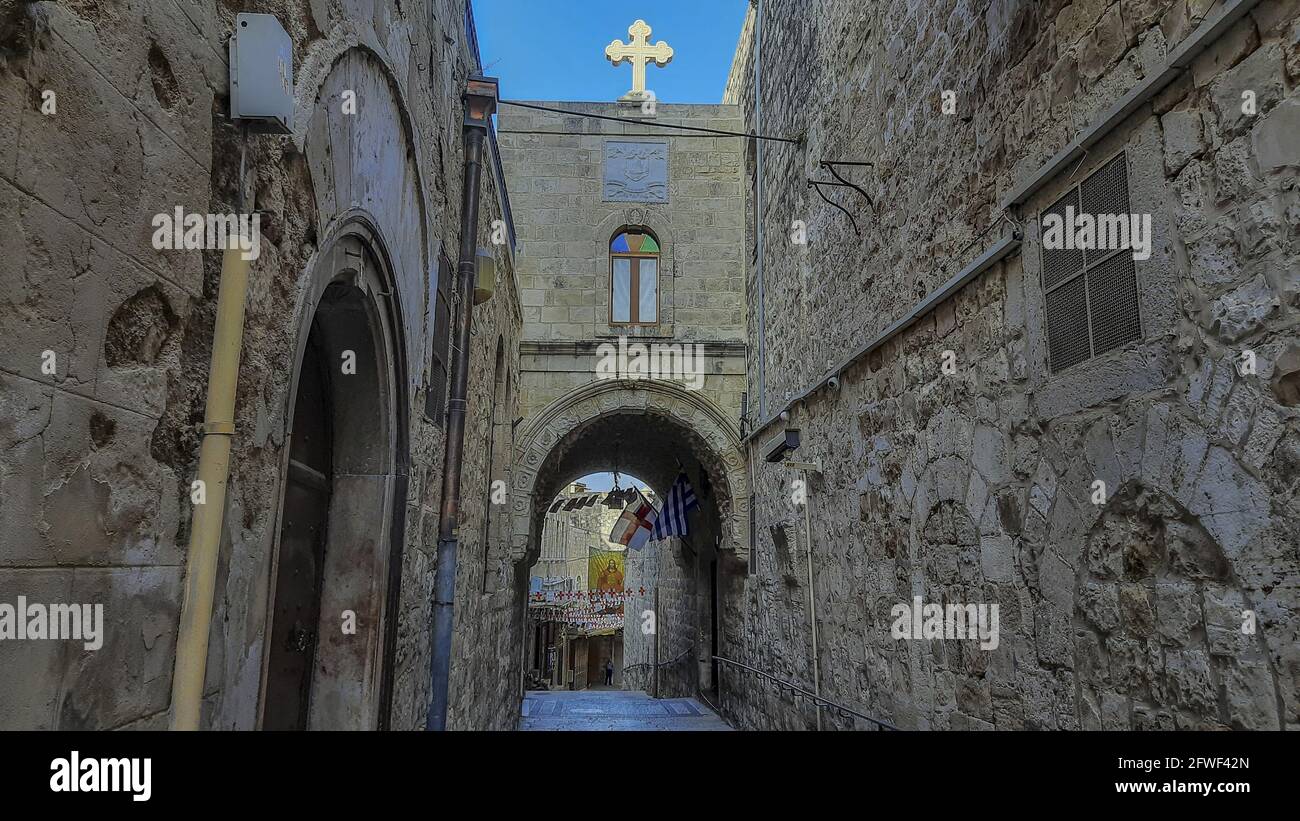 Das christliche Viertel ist eines der vier Viertel der ummauerten Altstadt von Jerusalem, die anderen drei sind das jüdische Viertel, das muslimische Viertel an Stockfoto