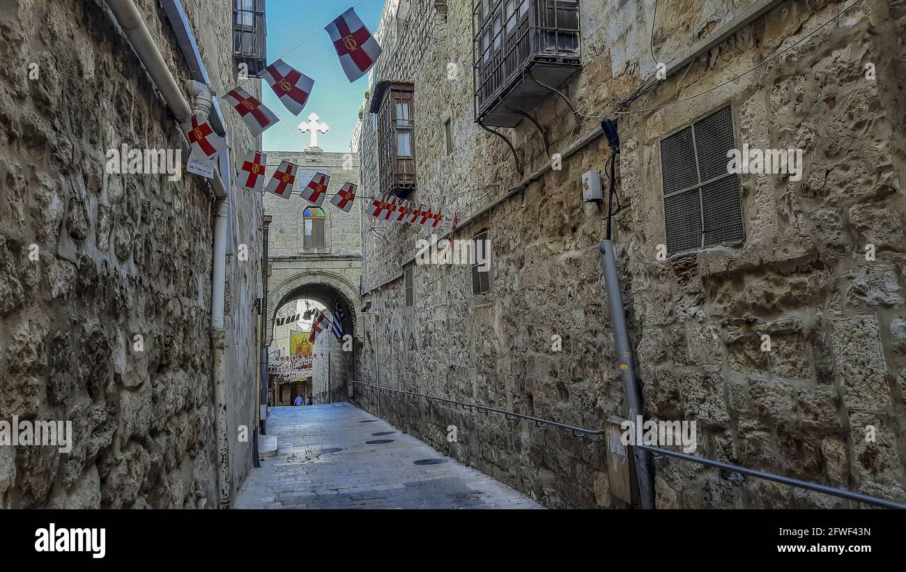 Das christliche Viertel ist eines der vier Viertel der ummauerten Altstadt von Jerusalem, die anderen drei sind das jüdische Viertel, das muslimische Viertel an Stockfoto