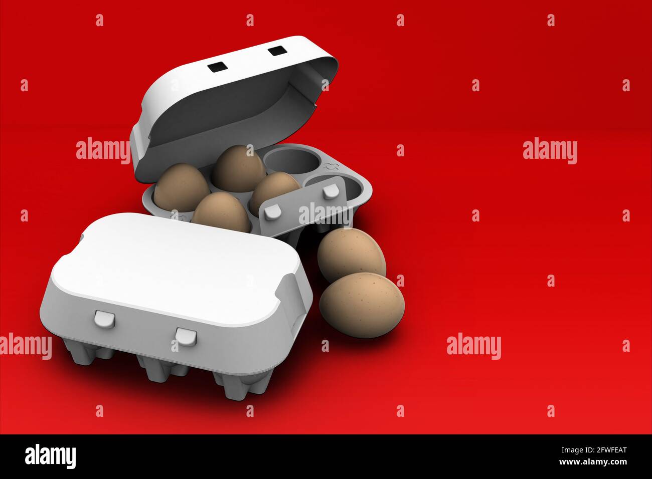 Huhn braune Eier in Karton-Box isoliert auf farbigem Hintergrund.3D-Rendering. Geeignet für Ihr Element Design.Kopieplatz für Text hinzugefügt. Stockfoto