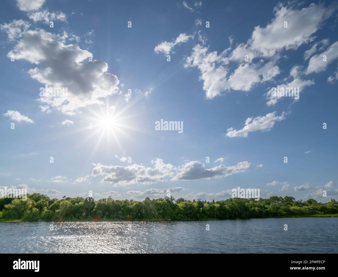 Strahlende Sonne, die in blauem Himmel über dem Südwest-Florida scheint USA Stockfoto