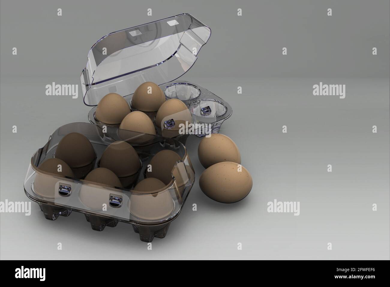 Huhn braune Eier in Karton-Box isoliert auf farbigem Hintergrund.3D-Rendering. Geeignet für Ihr Element Design.Kopieplatz für Text hinzugefügt. Stockfoto