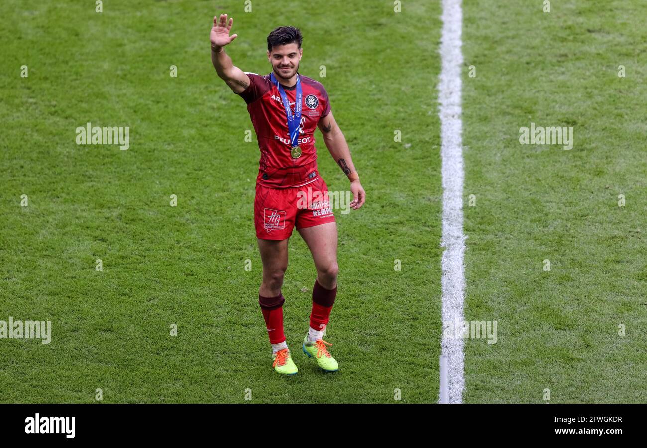 London, England, 22. Mai 2021, Rugby Union, Heineken Champions Cup Final, La Rochelle gegen Toulouse, Twickenham, 2021, 22/05/2021 Romain Ntamack aus Toulouse feiert nach dem Gewinn des Finales Credit:Paul Harding/Alamy Live News Stockfoto