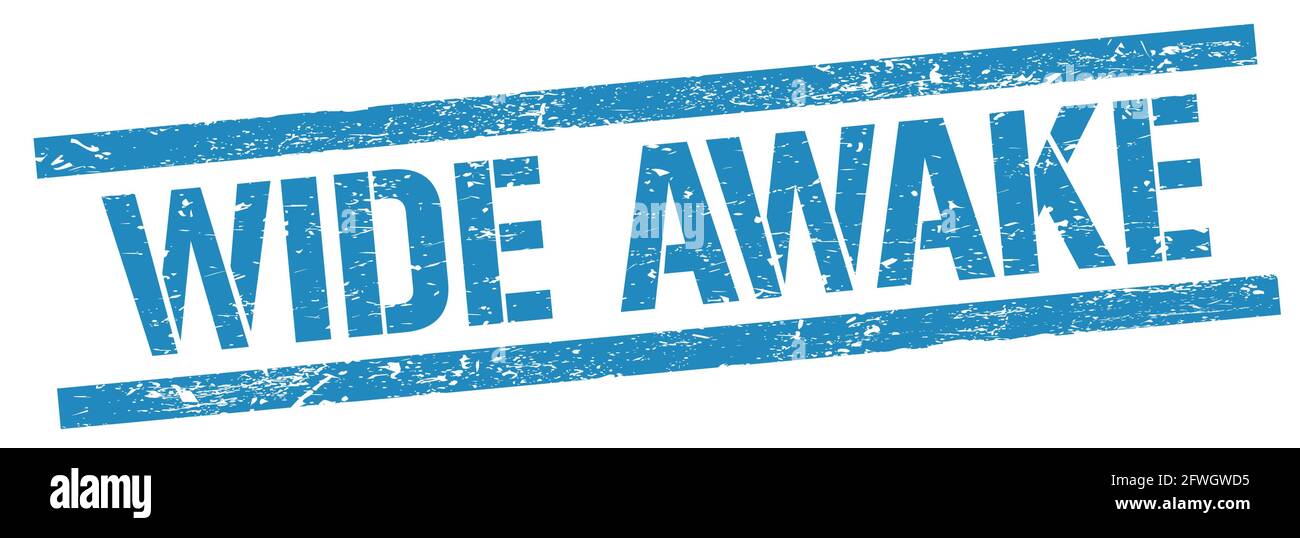 HELLWACH Text auf blauem grungy Rechteck Stempelzeichen. Stockfoto