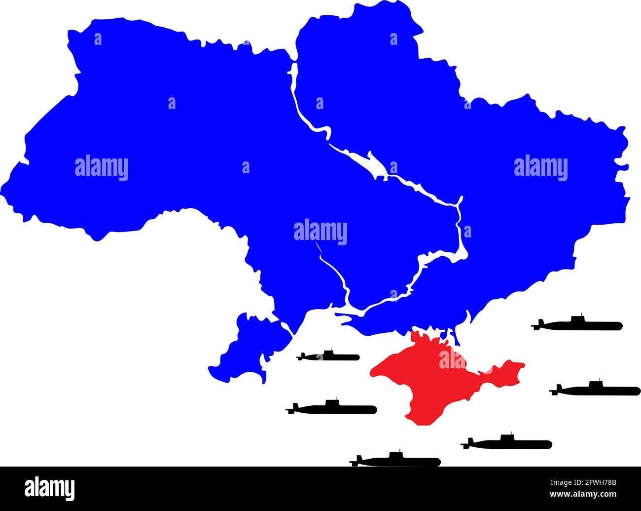 Blau kolorierte Ukraine-Karte. Landkarte der politischen Ukraine. Krim-Halbinsel. Krimkrieg und russischer Konflikt. Russische krim-Annexion. Vektorgrafik ma Stock Vektor