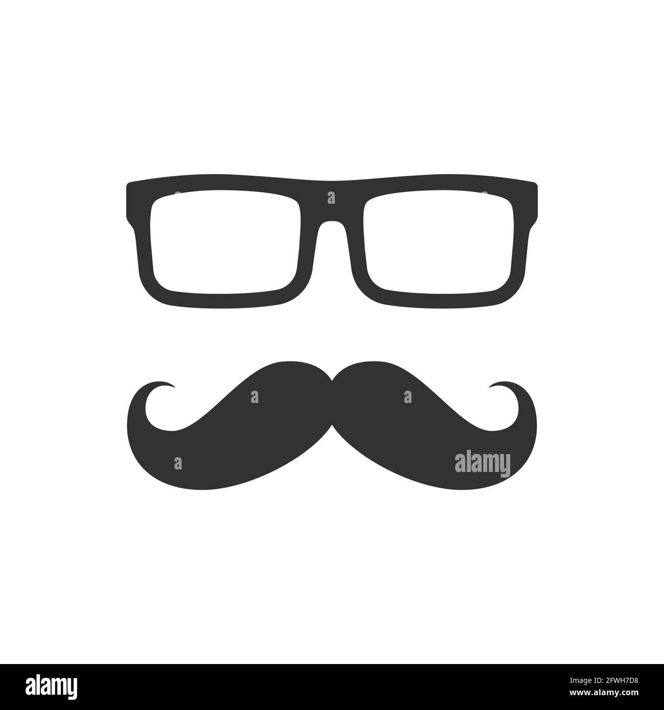 Symbol für den Mann mit Schnurrbart und Brille. Schnurrbart und Brille, Geek- oder Hipster-Style. Stock Vektor