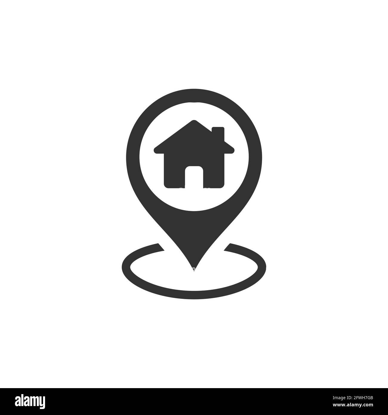 Positionsnadel mit schwarzem Vektor-Symbol für das Haus. Zeigersymbol für die Startmarkierung. Stock Vektor