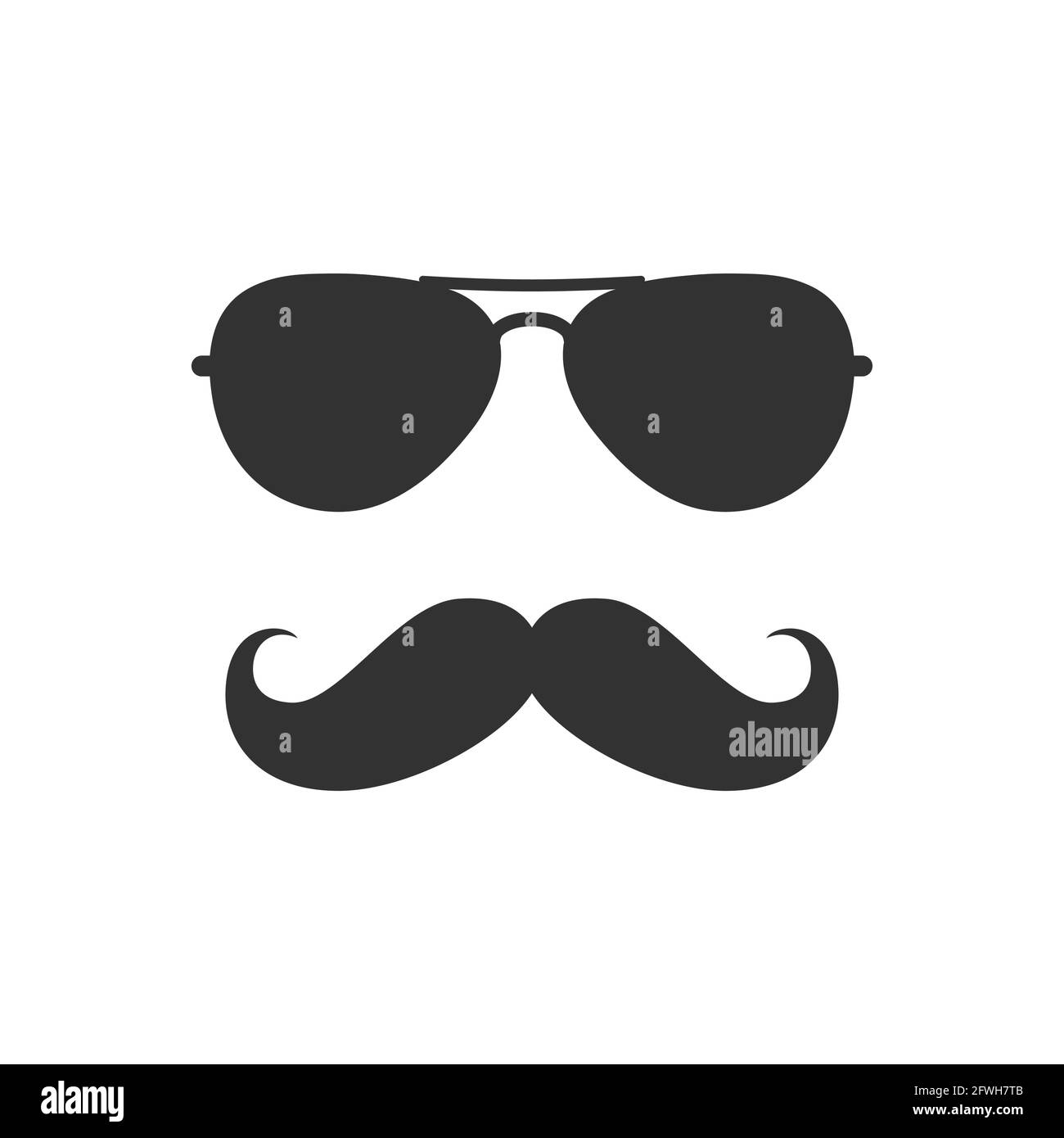 Symbol für den Mann mit Schnurrbart und Sonnenbrille. Schnurrbart und Brille, Geek- oder Hipster-Style. Stock Vektor