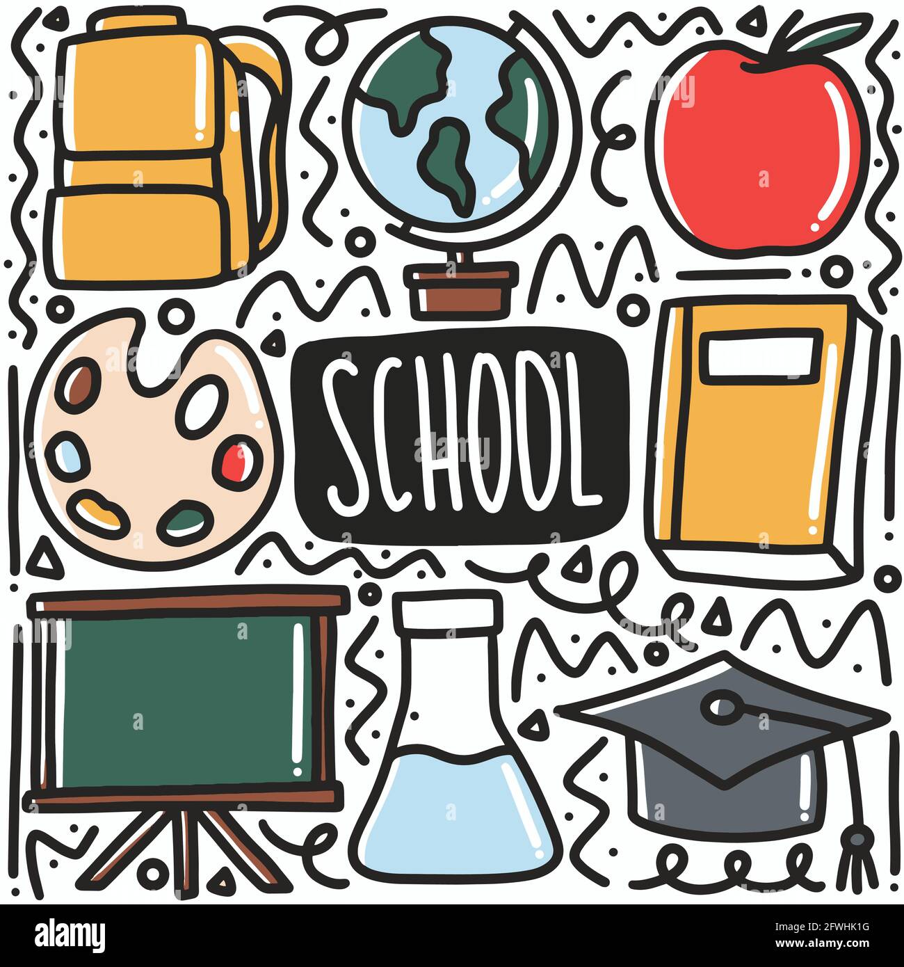Handgezeichnete Doodle Schulausrüstung Kunst Design Element Illustration. Stock Vektor Handgezeichnete Doodle Schulausrüstung Kunst Design Element Illustration. Stock Vektor
